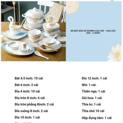 BỘ BÁT ĐŨA SỨ XƯƠNG CAO CẤP - HOA CÚC